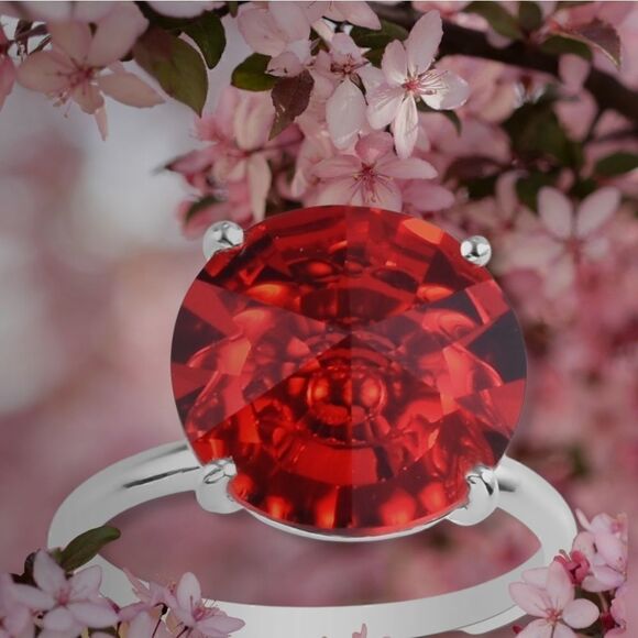 Bespoke Flower Cut Light Siam Crystal Solitaire Ring in Sterling Silver - Picture 1 of 9